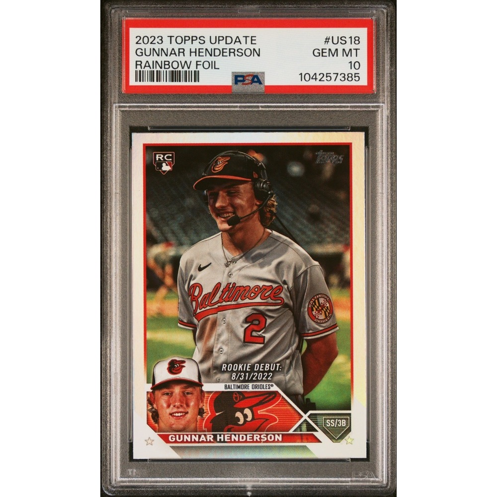 2023 Topps Update - Rookie Debut Gunnar Henderson #US18 Rainbow Foil (RC) PSA 10